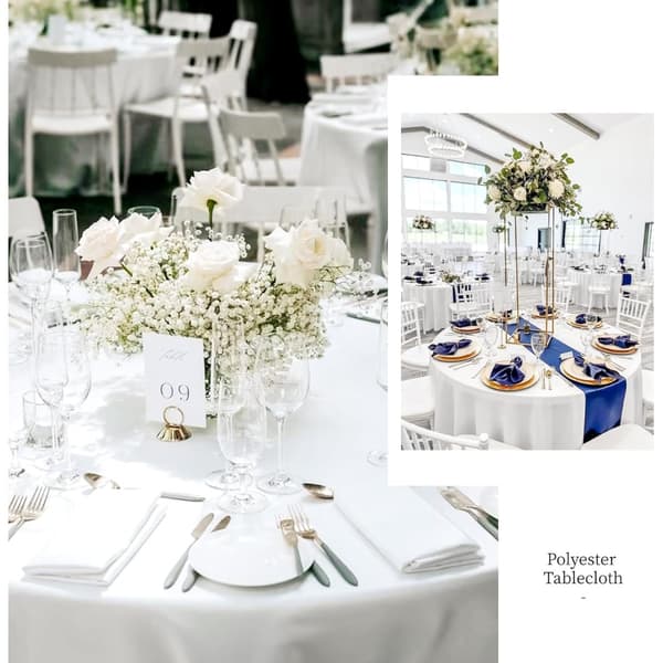 Solid Bleached Round Tablecloth - 1.6m Polyester Table Cover for Weddings, Banquets & Home Decor 360