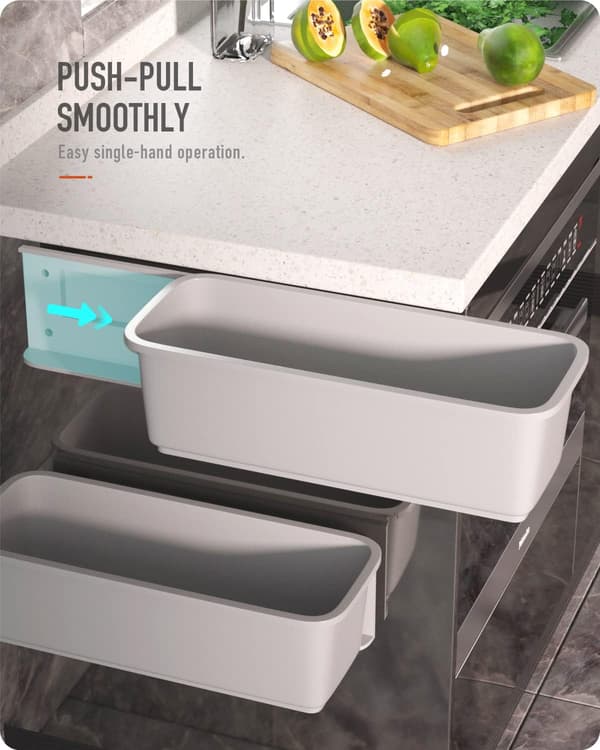 Bathroom Cabinet Organizers with Pull-Out Baskets, Wall-Mounted Sliding Storage Baskets Under Sink (Grey)