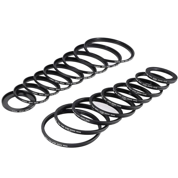 Andoer 18 stk 37-49-52-55-58-62-67-72-77-82mm Step Up / Step Down Objektivfilter Metall Adapter Ring Kit