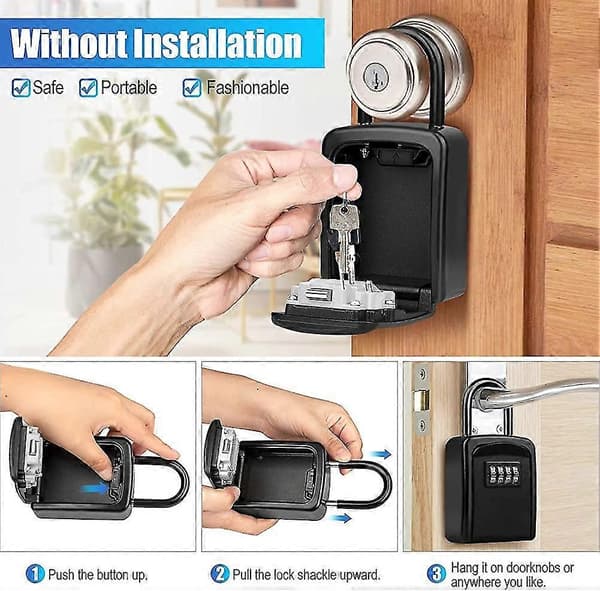Key Security Box, 4-Digit Combination Key Lock Box with Removable Hook, Resettable