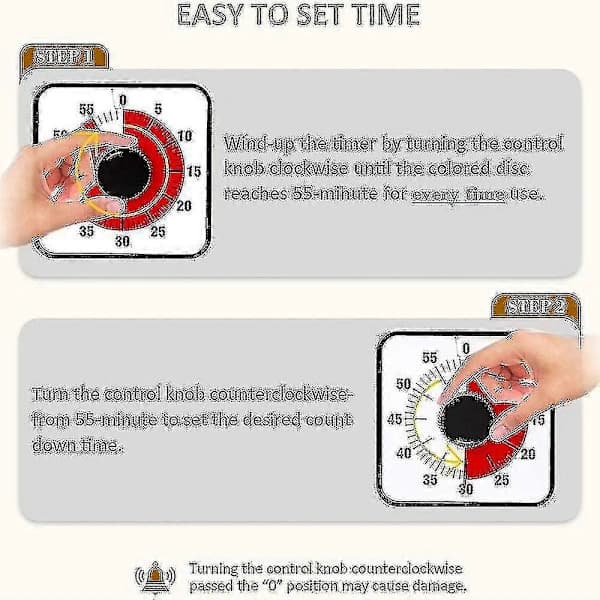 Visuel nedtællingstimer, ekstra stor visuel timer til klasseværelset for børn og voksne, holdbart mekanisk køkkenur
