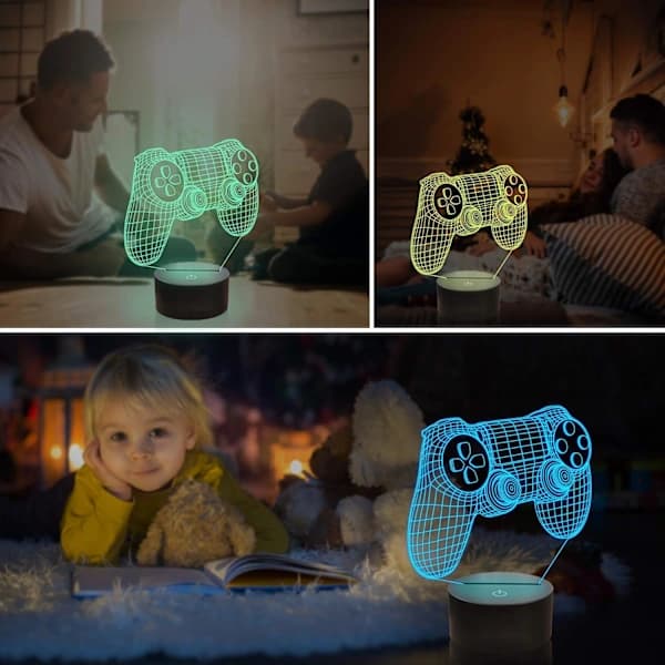 Cool 3D Spillecontroller Illusion Lampe, Spillecontroller Natlampe med Fjernbetjening