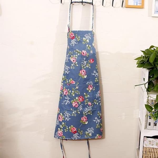 Forklæde med rosenmønster - Madlavningsforklæde til kvinder - Cateringforklæde - 73x85 cm - 2 stk. (Grøn + Blå)