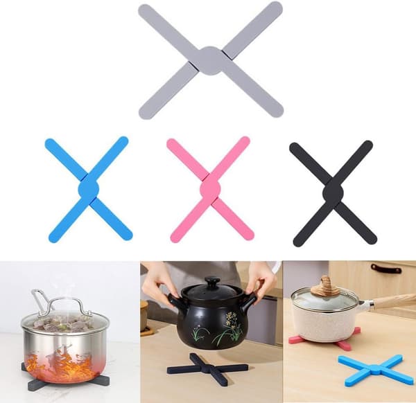 Silicone Trivet for Kitchen, Foldable, Non-slip, Heat-resistant, Thick, for Plates, Pots and Pans (Grey)