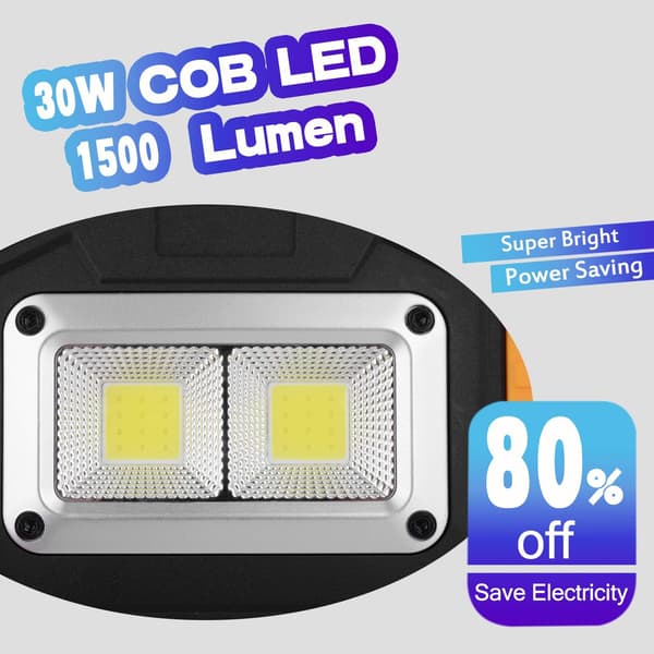 To sett COB 30W 1500LM LED arbeidslamper, oppladbare og bærbare