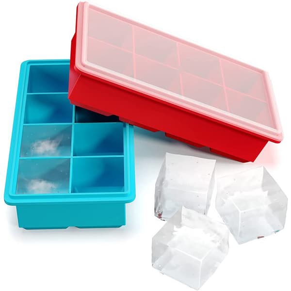 Slow Melting Large Ice Cubes, Flexible Food Grade Silicone Ice Mold, Stackable Ice Cube Trays with Removable Lid, 2 Pack, BPA Free, Non-Stick