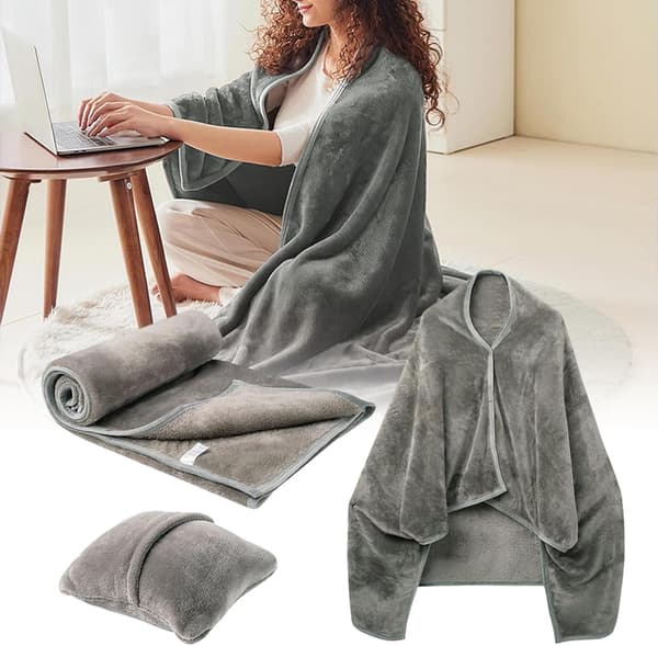 Kombinasjonsteppe, flanell, mykt og varmt, poncho, konvertibelt -