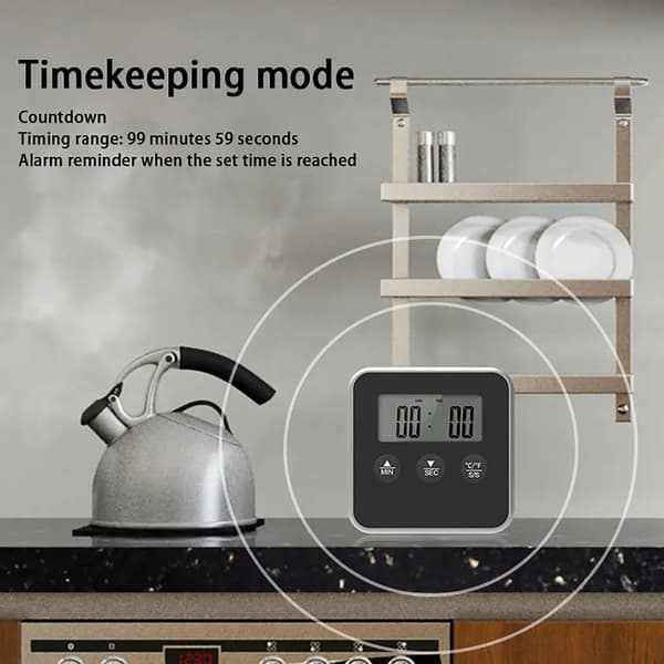 Elektronisk digital LCD-mattermometer sond BBQ köttmatlagning temperatur matlagning temperatur kök larm matlagning timer, svart