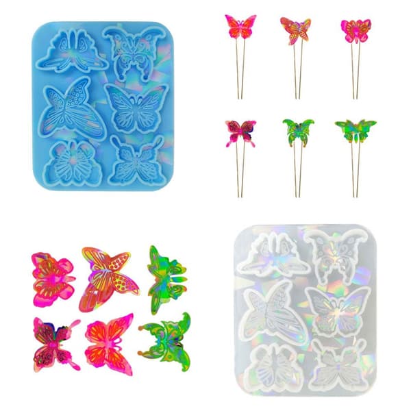 Holografisk sommerfuglehårnålsform DIY-pyntvedhæng smykkeepoxyform Blue 0.04