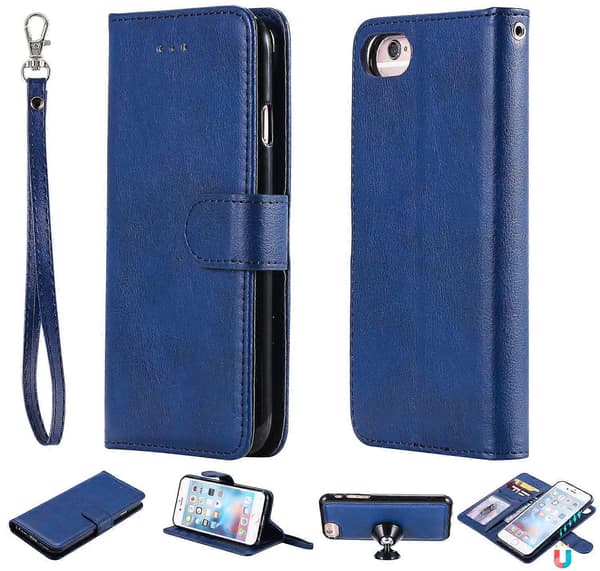 For iPhone 6s 6 7 8 SE (2020) SE (2022) Deksel 2 i 1 Avtakbart Magnetisk Lær Lommebok Mobilskall [DB] Blå Blå Blue Blue