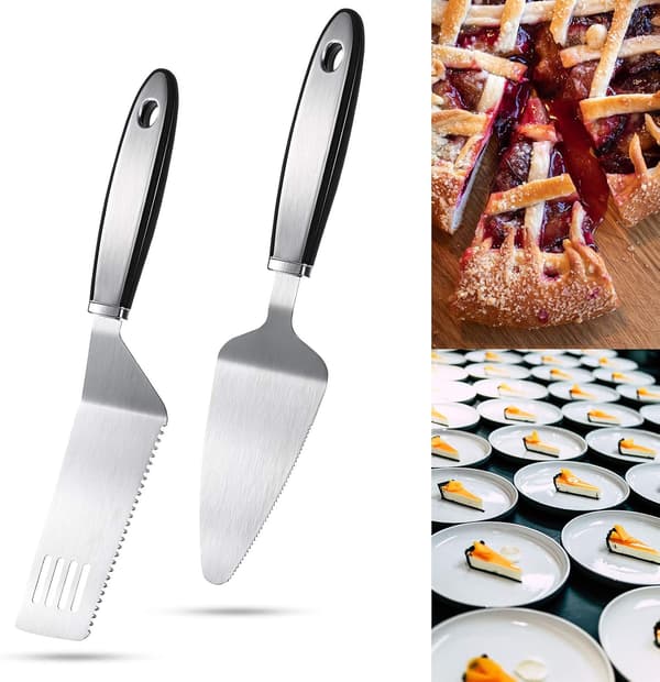 2 dele tærte serveringssæt i rustfrit stål kagekniv takket spatel
