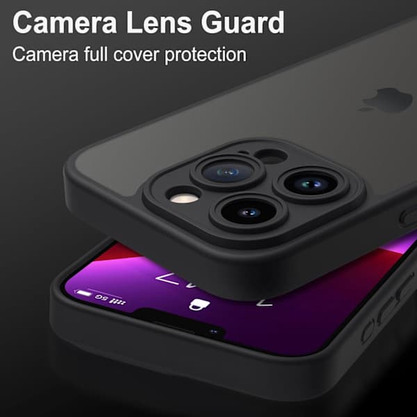iPhone 13 Pro Max Cover med fuld kamerabeskyttelse og anti-fingeraftryk mat bagside 6,7 tommer - Sort
