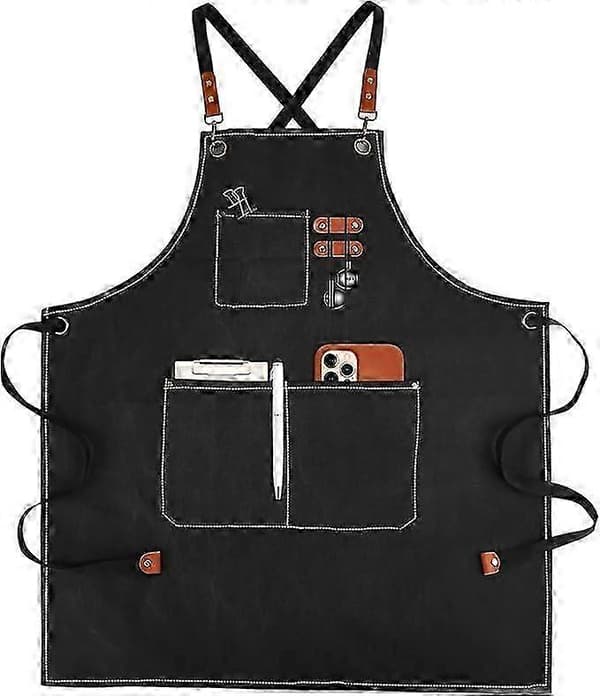 Canvas Aprons for Men with Pockets, Adjustable Strap and Large Pockets, Kitchen Apron for Cooking, Baking, Chef, Black