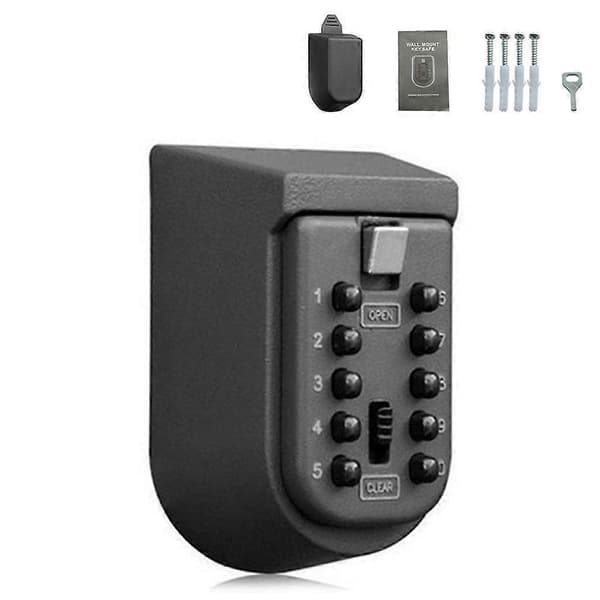 Wall Mounted External Key Storage Box with 10-Digit Combination Push Button Password Key Cabinet Resettable Code Key Safe [DB]