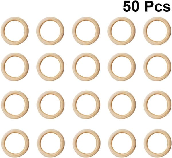 50 stk. Naturlige Ubehandlede Massive Træringe Trævedhæng Ubehandlede