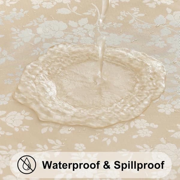 Waterproof Vinyl Tablecloth, Heavy Duty Round Tablecloth, Wipeable Tablecloth for Kitchen and Dining Room (Beige, 60\" Round)