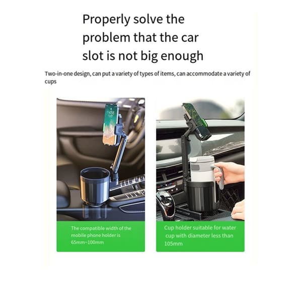 Car Cup Holder with Phone Holder, 2 in 1 Adjustable Cup Holder Expander with 360° Rotatable Mobile Phone Holder