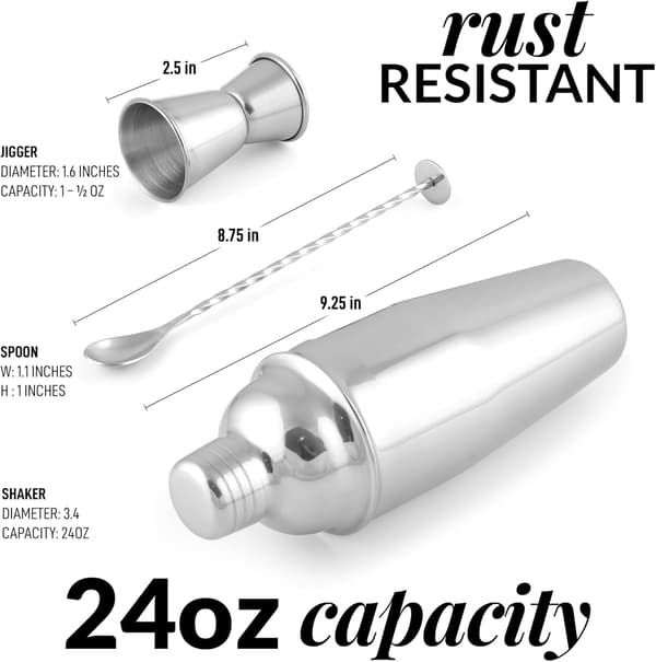750 ml Stainless Steel Cocktail Shaker Set with Built-in Strainer, Double-Sided Jigger, and Combined Muddler-Mixing Spoon