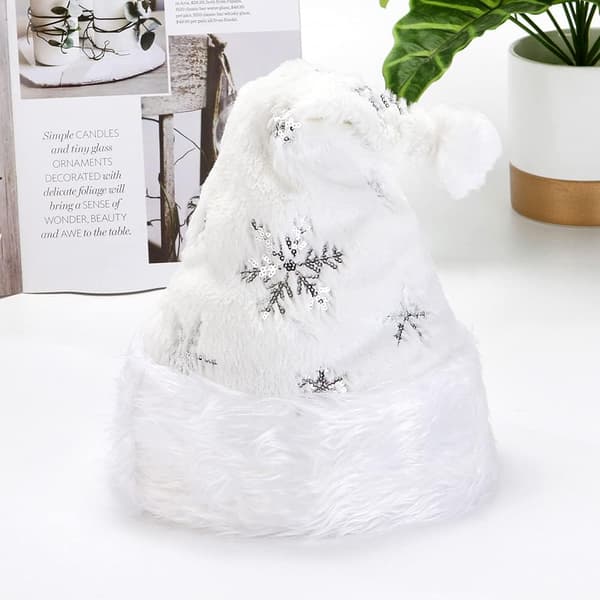 Vit plyschig julmössa Unisex Bekväm tomtemössa med snöflingor Silver