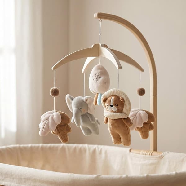 Mobil til vuggen, plysornamenter, dyreform, til babyseng B - B