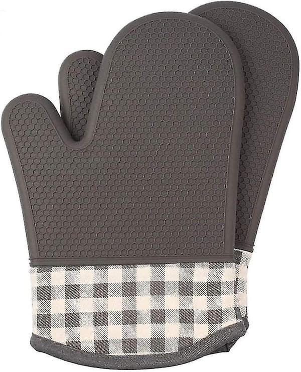 Heat Resistant Oven Mitts with Cotton Lining and Silicone Pot Holders, Grey