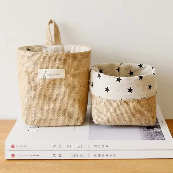 Hanging Storage Bag, Cotton Linen, Foldable Storage Basket wi DXGHC