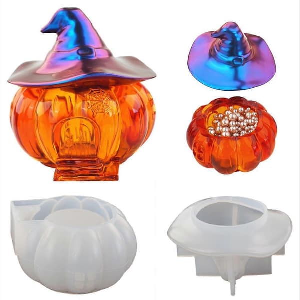 Halloween Heks Græskar Alf Silikoneform Spejl Silikoneform Slikopbevaringsboks til DIY Håndværk