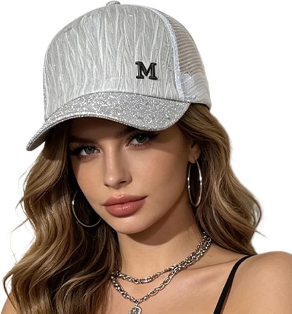 baseball caps for men's with visor letters and sequins from Mesh white L Weiß L