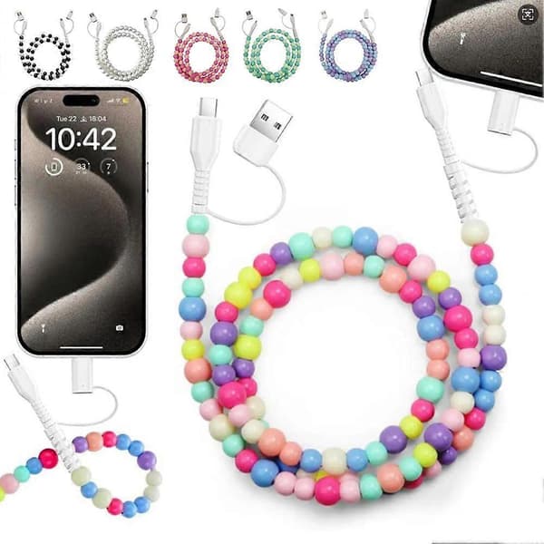 4-i-1 Perleladingskabel - USB-C til Lightning PD Hurtigladekabel for iPhone 17/16/15 og Android Samsung S25 Flerfarget Multicolour