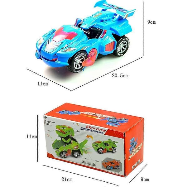 Transformerende Dinosaurlegetøj, 2 I 1 Automatisk Transformerende Dinosaurbil Med LED-Lys Og Musik Til Børnegaver Blå Blue