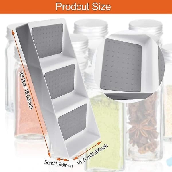 Spice Rack with 3 Non-Slip Compartments - Spice Storage - PP Drawer - Spice Rack - Spice Shelf 38.2 * 14.7 * 5 cm (Grey)