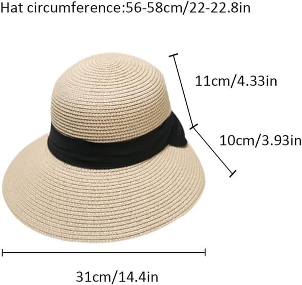 Sommerstrandhat, foldbar/pakbar stråhat med bred skygge og sløjfe til kvinder og piger, beige, medium Beige Medium Beige Medium