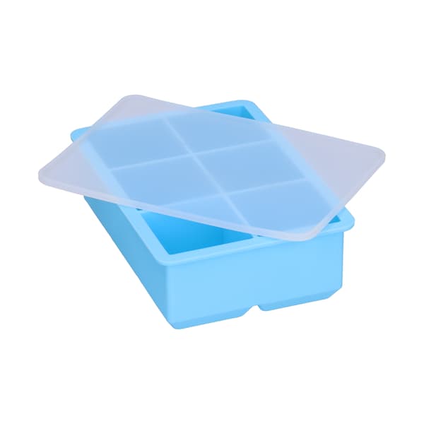 Large Silicone Ice Tray with Lid - 6 Cavity Ice Maker for Ice Cubes, Cakes, Chocolate, Pudding (Sky Blue)