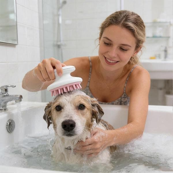 Pet Massage Brush - Silicone Teeth with Ergonomic Non-Slip Handle A A