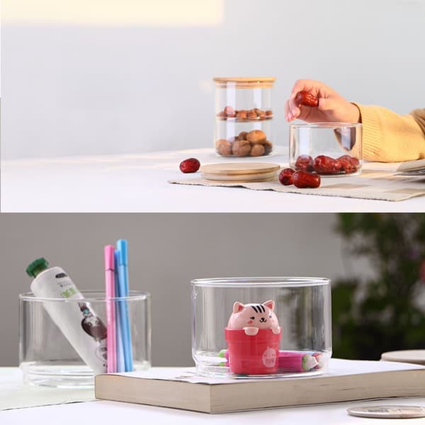 Airtight Storage Containers for Kitchen, Three-Tier Stackable Glass Jars Bamboo Lids, Clear Borosilicate Glass Multifunctional Storage, Microwave Safe