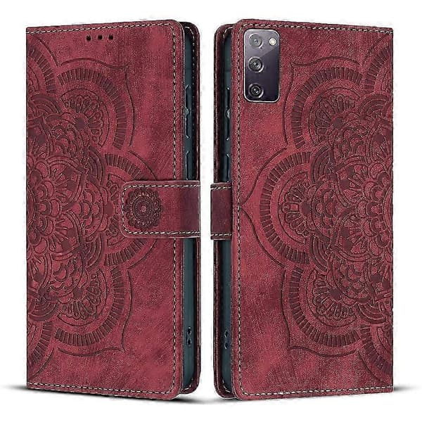 Frostet Læderetui Mandala Præget Retro Telefon Rød Til Samsung Galaxy S20 FE