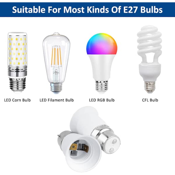 B22 til E27 adapter til LED-pære, AC 230V, konvertering