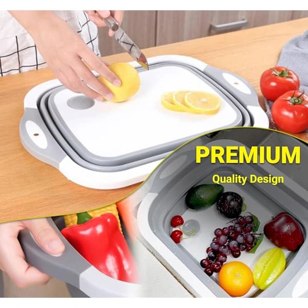 3-in-1 Foldable Cutting Board - Kitchen Tub with Sink & Drain - Space-Saving, Portable for Kitchen, Camping (1 pc, Gray)