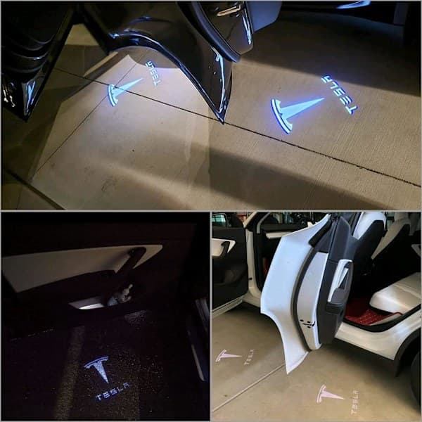 4 stk Tesla Bildørslampe, Led Bildørslogolys, Bildørsprojektor til Tesla Model 3, Model S, Model X, Model Y