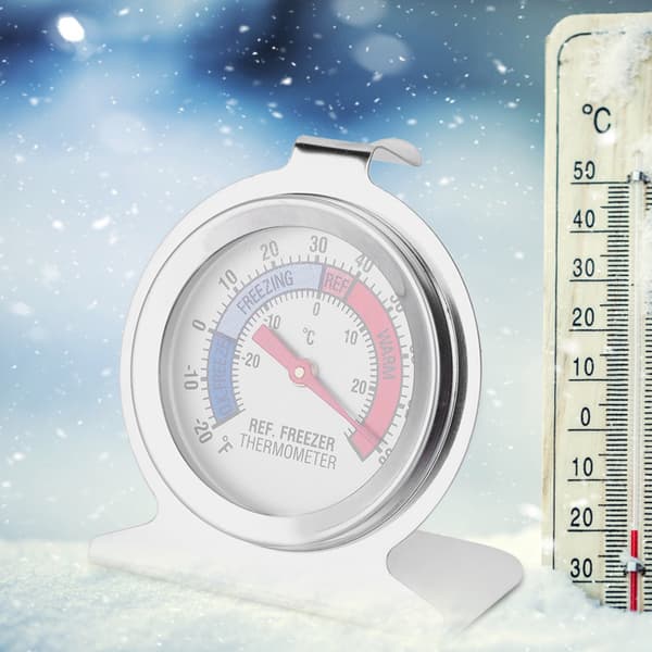Termometer til køleskab og fryser i rustfrit stål, stor urskive, temperaturmåler