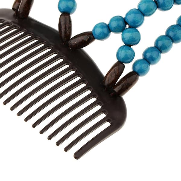 2x Stretch Magic Combs Beaded Hairpin Bow Hair Head Comb Cuff Double Clip Blue