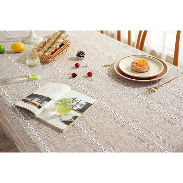 135*200cm Country Style Linen Tablecloth, Wrinkle-Free Washed Tablecloth for Rectangular Tables - Light