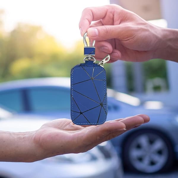 Bilnøgleetui opbevaringsboks med geometrisk design blå - Blau