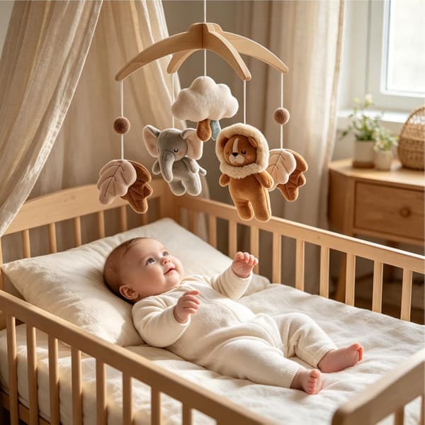 Mobil til vuggen, plysornamenter, dyreform, til babyseng B - B
