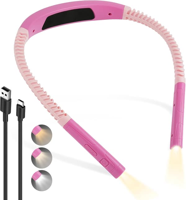 Upgraded LED Neck Reading Light, Night Reading Lamp, 3 Soft Colors for Eyes, Rechargeable Reading Light