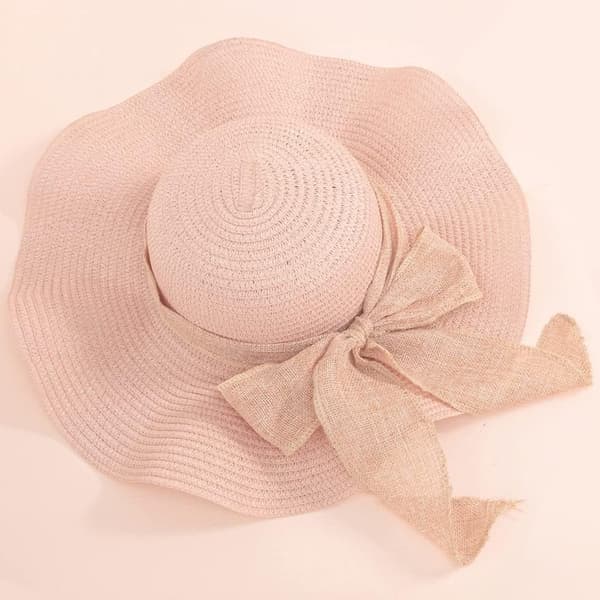 Dame Floppy Solhatt med Bred Brem, Sammenleggbar Rull-Opp Stråstrandhatt for Reise Rosa Medium