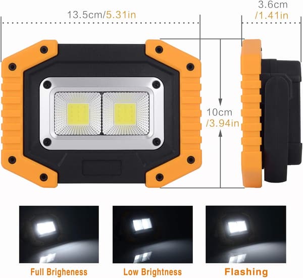 Two Sets COB 30W 1500LM LED Work Lights, Rechargeable and Portable