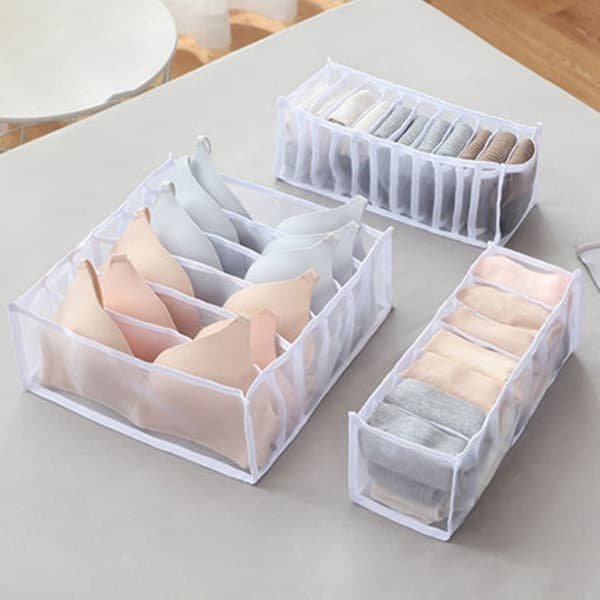 3-pack Underwear Storage Box Sock Box Divided Grid Household Drawer Organizer