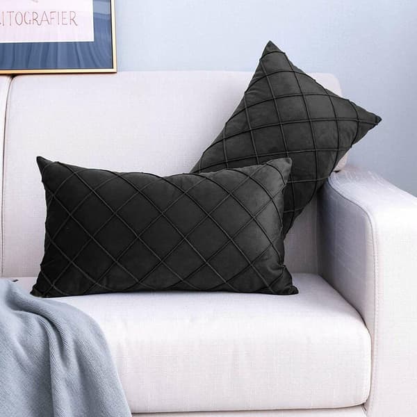 Fløjlspudebetræk 30x50 cm, sæt med 2 dekorative pudebetræk til sofa, soveværelse, bil - sort