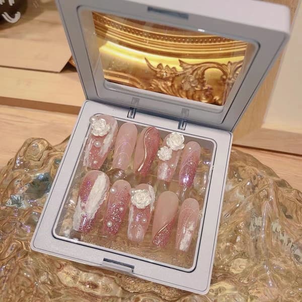 10 st Handgjorda Ljus Terapi Naglar Konst Rosa Kamelia Återanvändbara N
